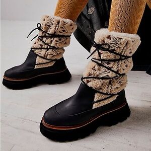 Free People Black and Cream Winter Boots